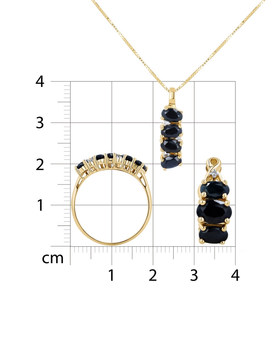Aretes collar y anillo ovalados Joyerías Bizzarro de oro amarillo 14 k zafiro