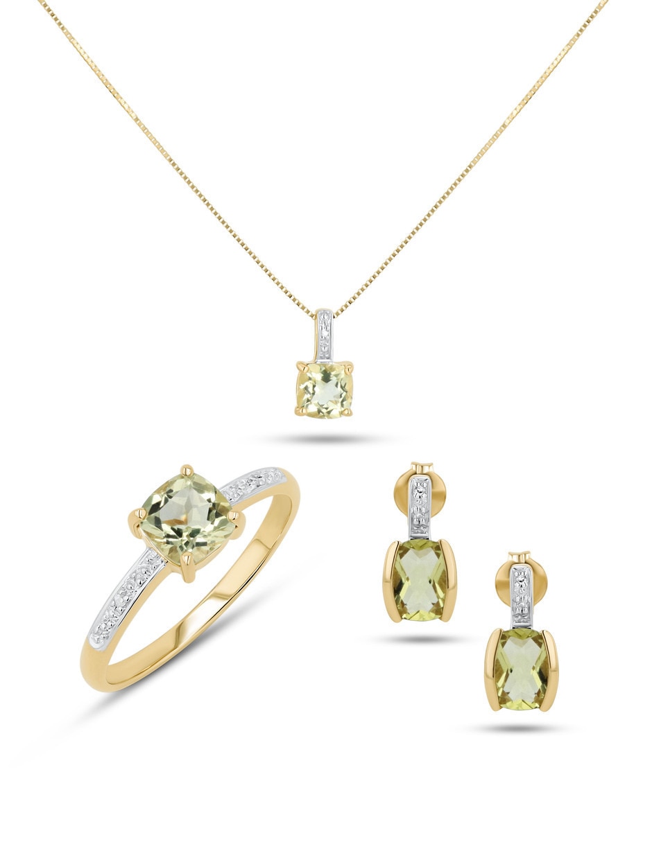 Aretes collar y anillo de cuadrada oro amarillo 14k diamante