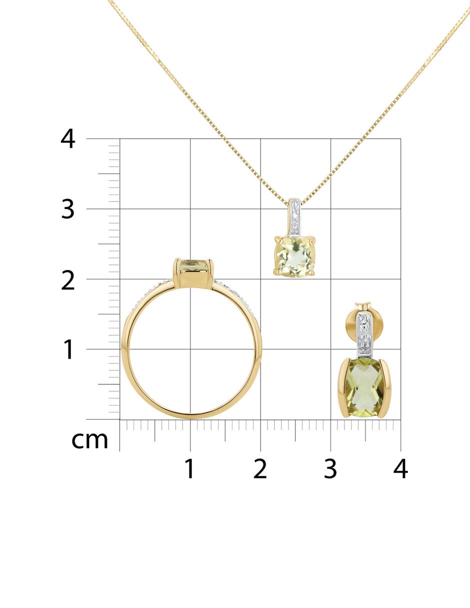 Aretes collar y anillo de cuadrada Joyerías Bizzarro oro amarillo 14k diamante