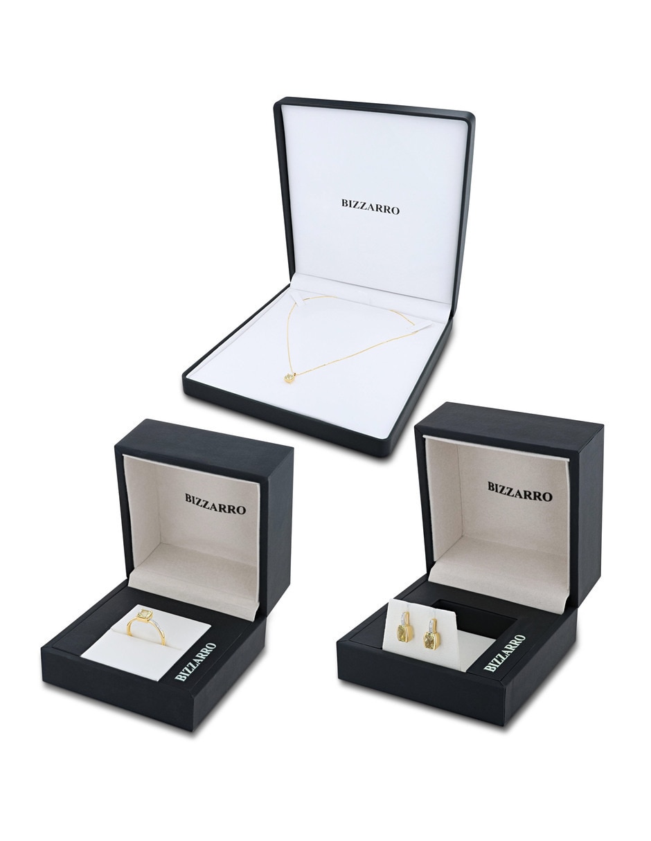 Aretes collar y anillo de cuadrada Joyerías Bizzarro oro amarillo 14k diamante