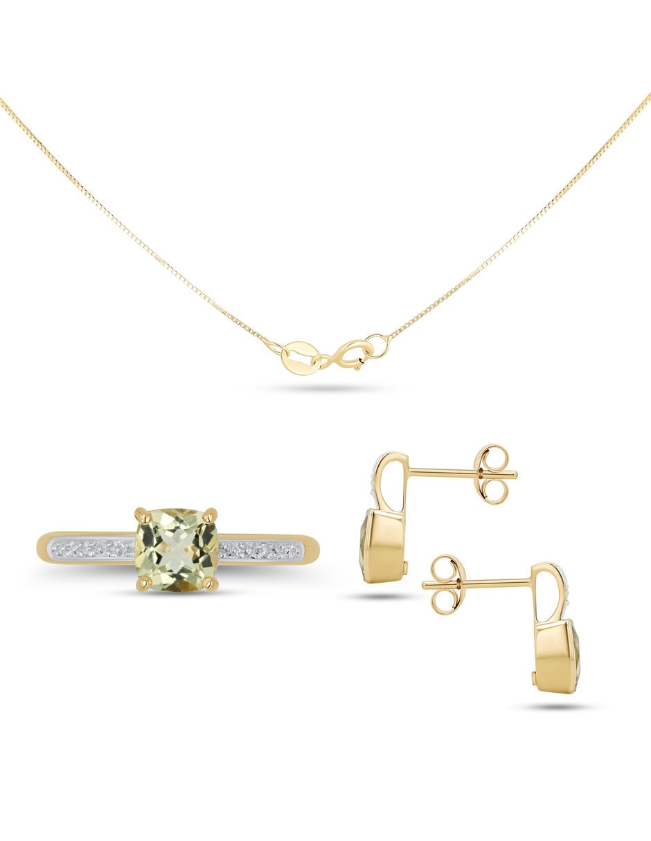 Aretes collar y anillo de cuadrada Joyerías Bizzarro oro amarillo 14k diamante