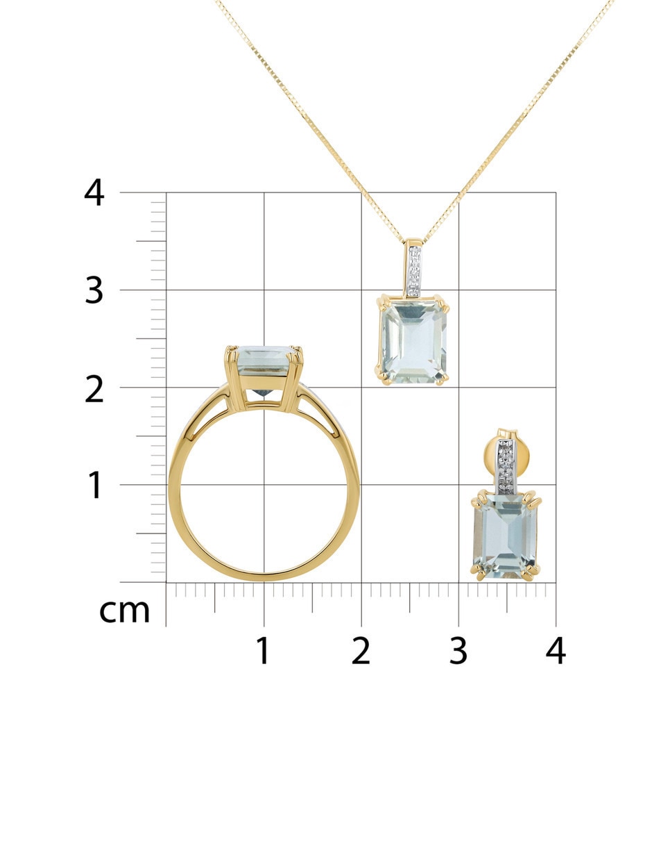Aretes collar y anillo cuadrada Joyerías Bizzarro de oro amarillo 14 k amatista