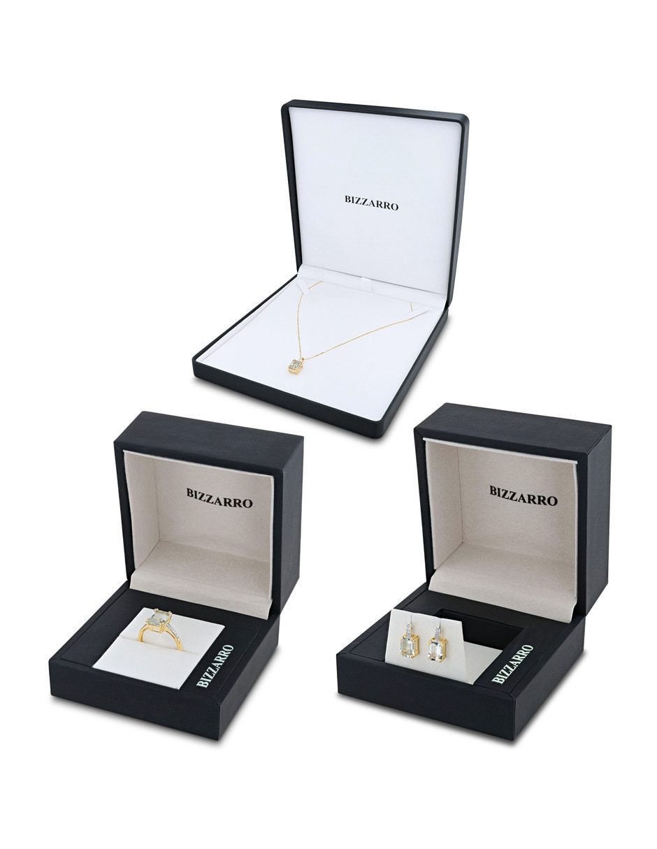 Aretes collar y anillo cuadrada Joyerías Bizzarro de oro amarillo 14 k amatista