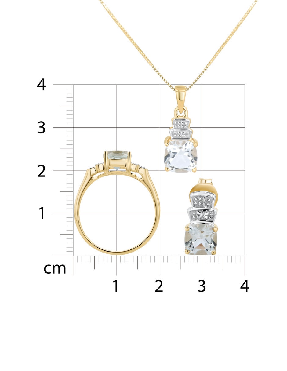 Aretes collar y anillo cuadrada Joyerías Bizzarro de oro amarillo 14k amatista