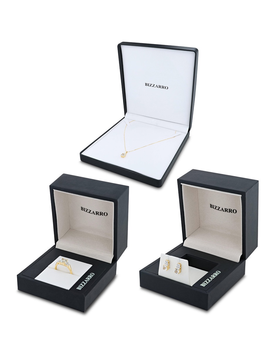 Aretes collar y anillo cuadrada Joyerías Bizzarro de oro amarillo 14k amatista
