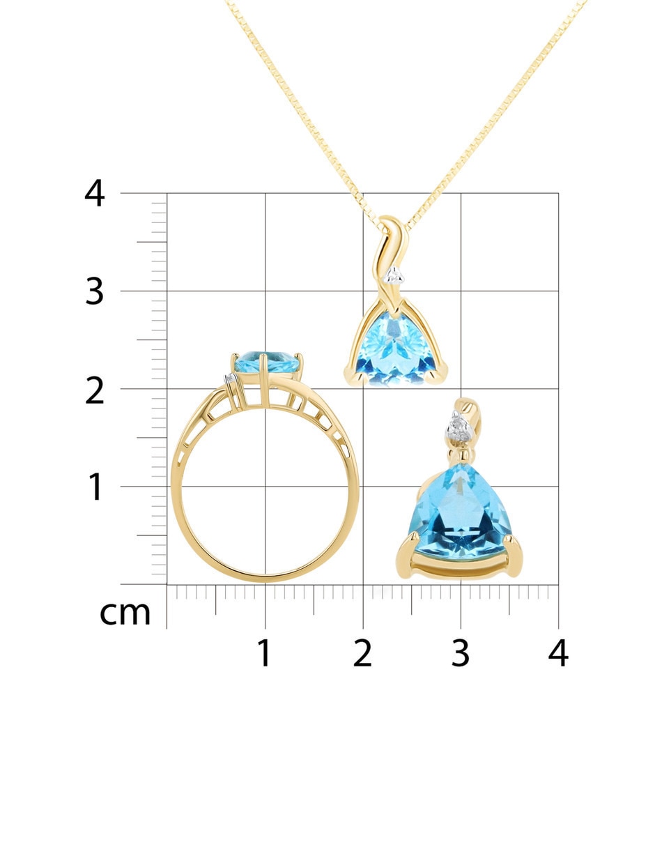 Aretes collar y anillo Triangular de oro amarillo 14 k diamante 5