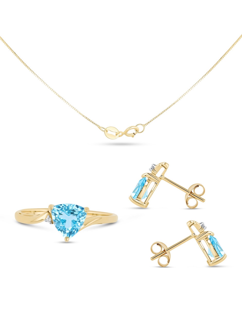 Aretes collar y anillo Triangular de oro amarillo 14 k diamante 4