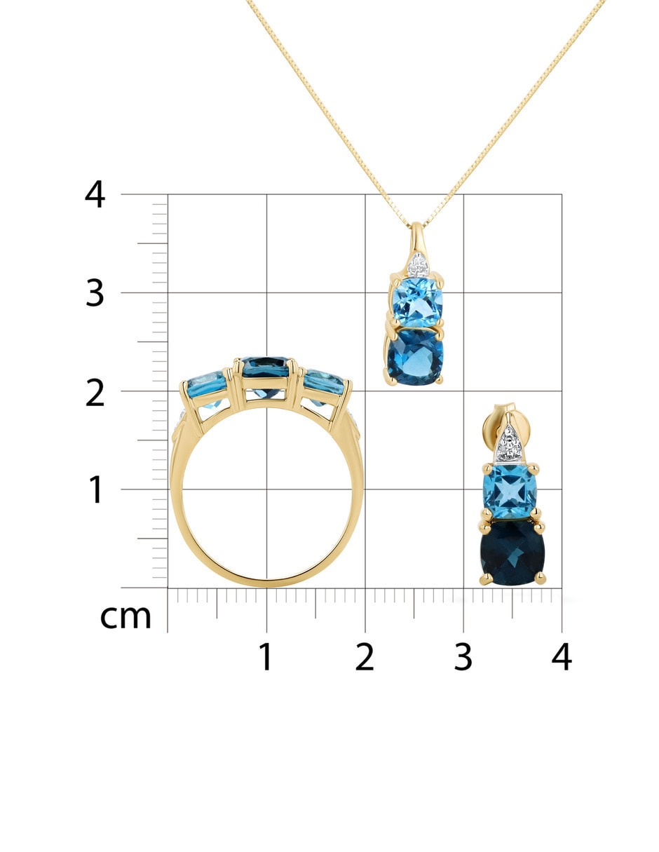 Aretes collar y anillo cuadrada Joyerías Bizzarro de oro amarillo 14k diamante