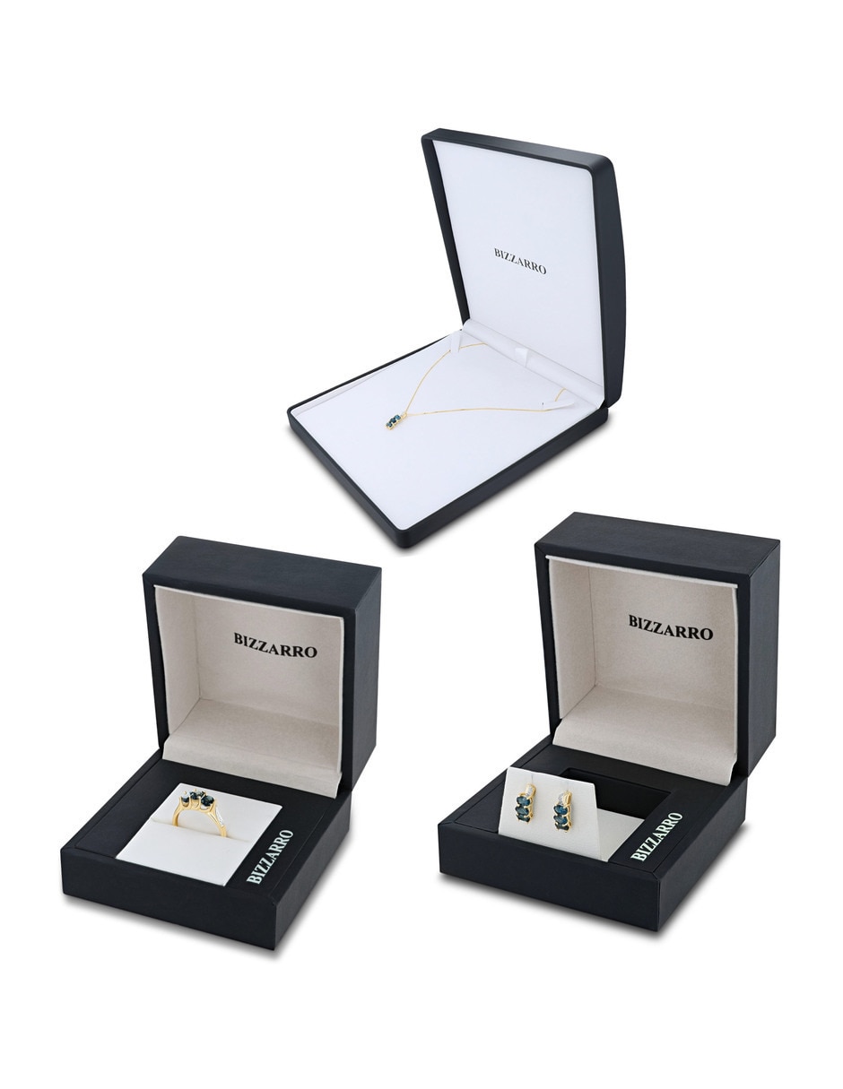 Aretes collar y anillo ovalada Joyerias Bizzarro de oro amarillo 14k diamante