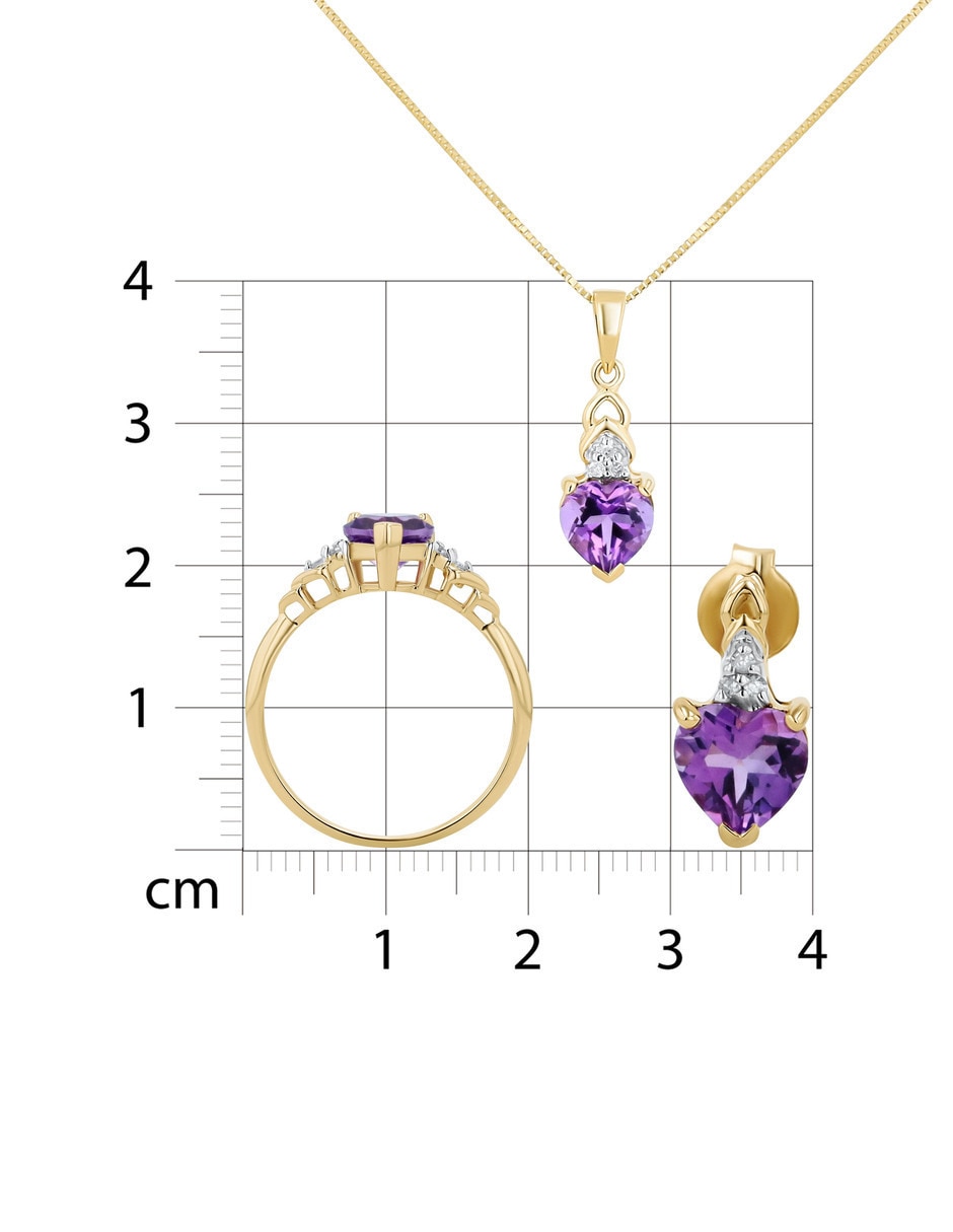 Aretes collar y anillo de corazón de oro amarillo 14k amatista 5
