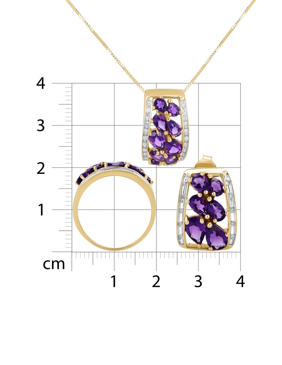 Aretes collar y anillo ovalada Joyerías Bizzarro de oro amarillo 14 k Amatista