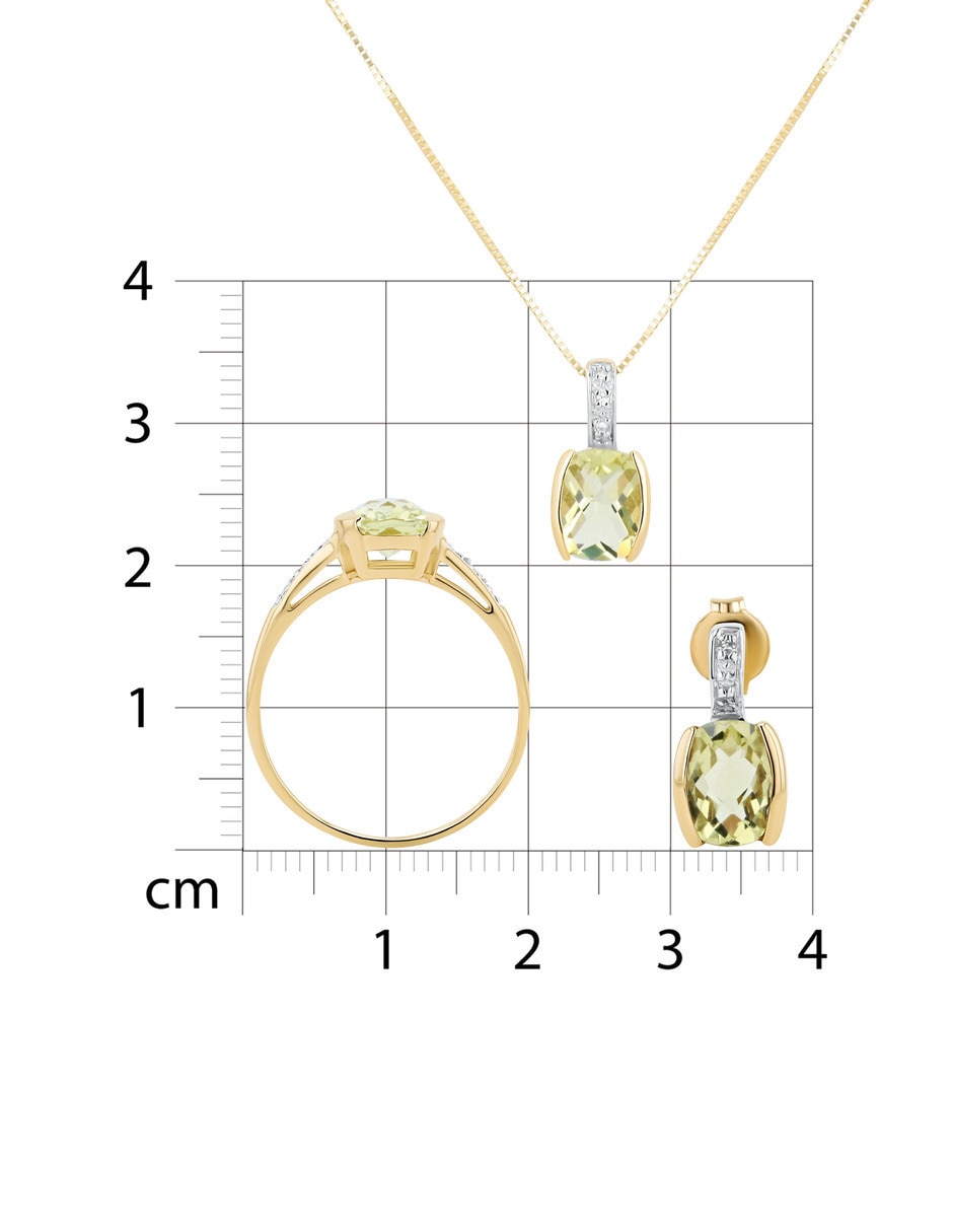 Aretes collar y anillo ovalada Joyerias Bizzarro de oro amarillo 14k diamante