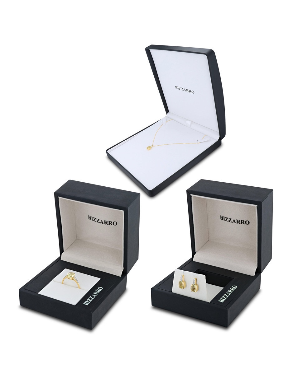 Aretes collar y anillo ovalada Joyerias Bizzarro de oro amarillo 14k diamante