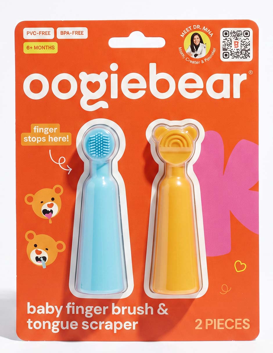 Kit básico Ooggibear cepillo de dedo y raspador de lengua 2 piezas para bebé 1