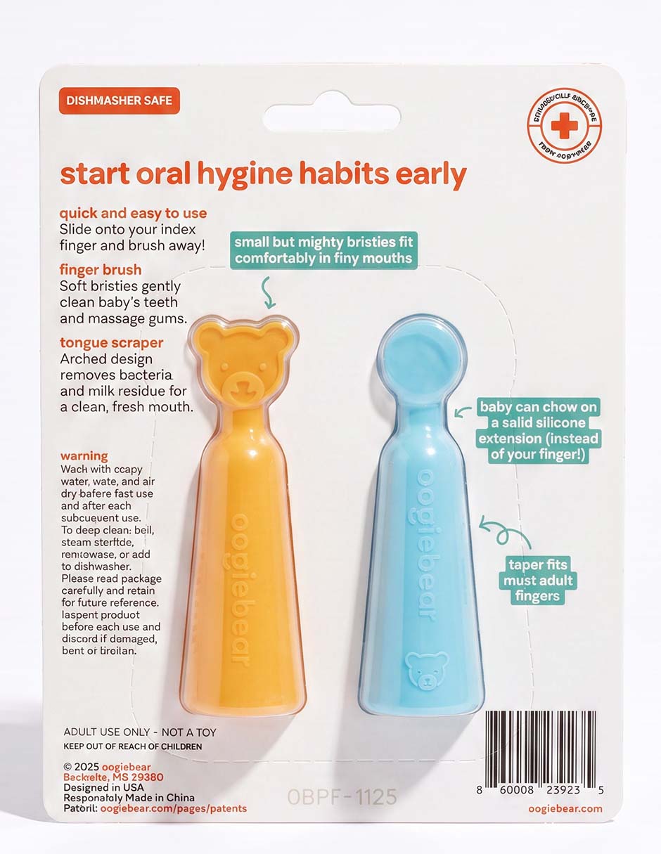 Kit básico Ooggibear cepillo de dedo y raspador de lengua 2 piezas para bebé