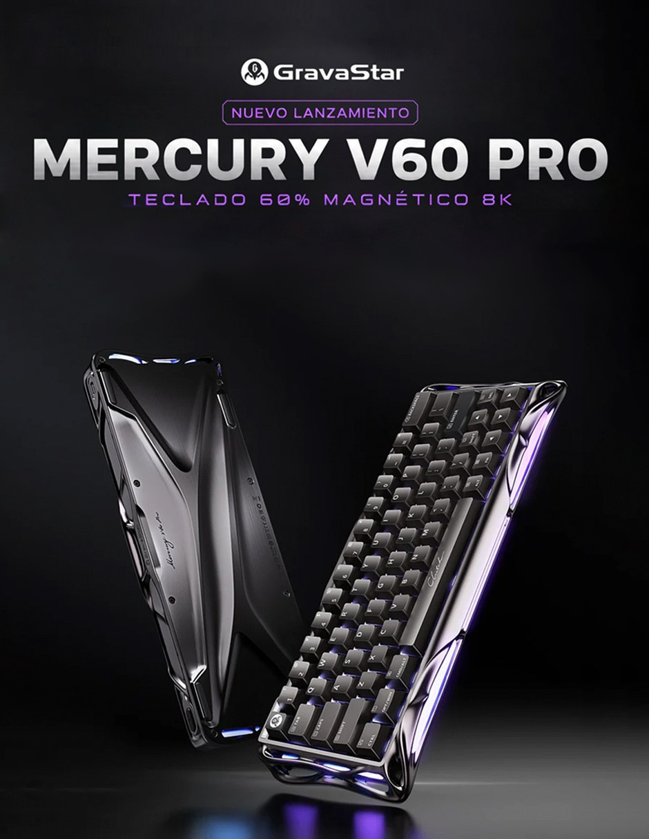 Teclado gamer USB-C QWERT inglés con interruptor Lineal Gravastar Mercury V60 Pro Deluxe Edition