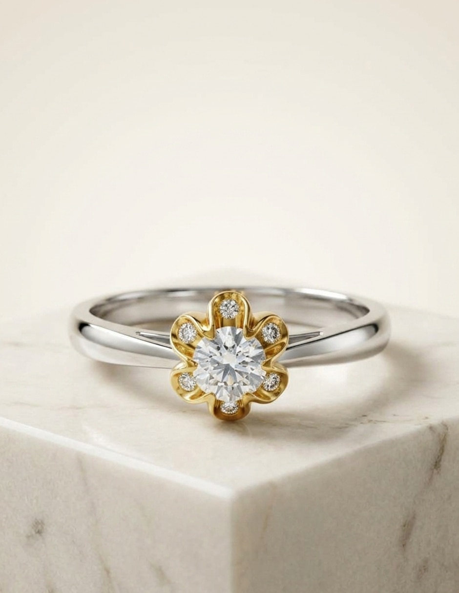 Anillo de compromiso de oro 14 k zirconia cúbica 4