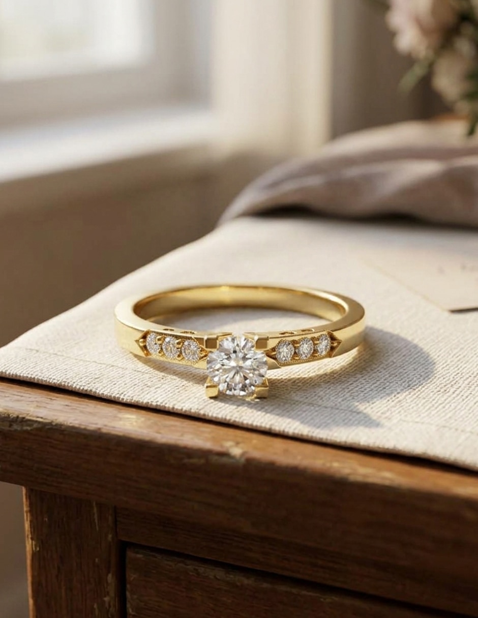 Anillo de compromiso de oro 14 k Amore Mio zirconia cúbica