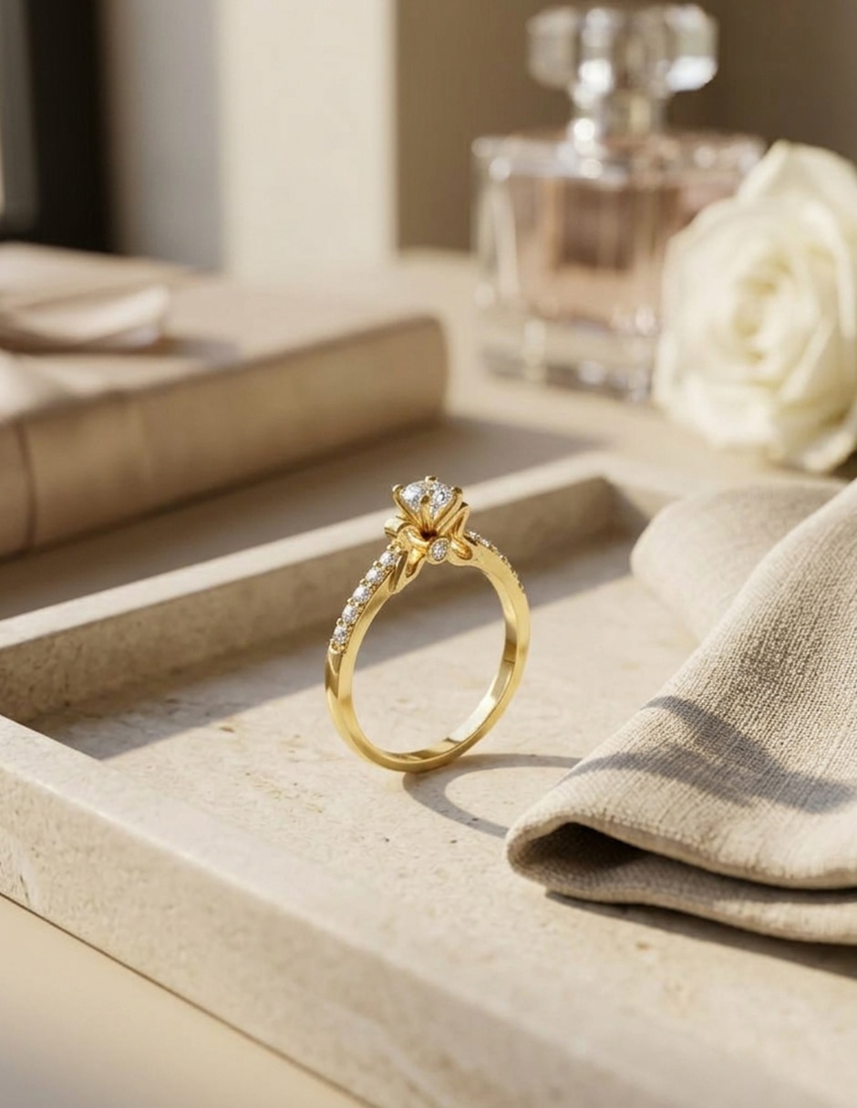 Anillo de compromiso de oro 14 k Amore Mio zirconia cúbica