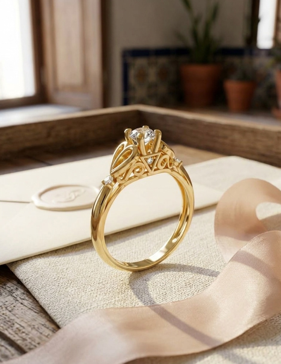 Anillo de compromiso de oro 9 k Amore Mio zirconia cúbica