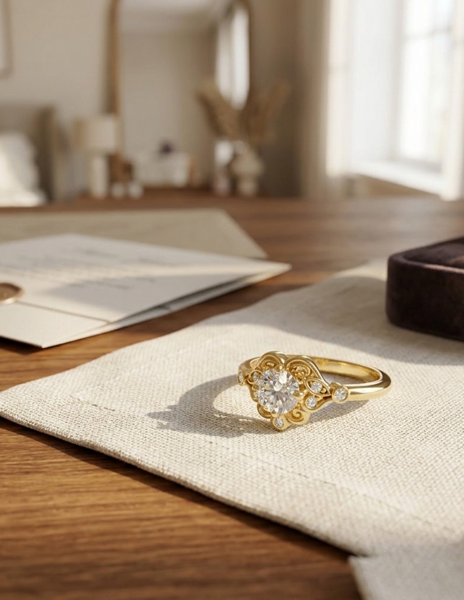 Anillo de compromiso de oro 14 k Amore Mio zirconia cúbica