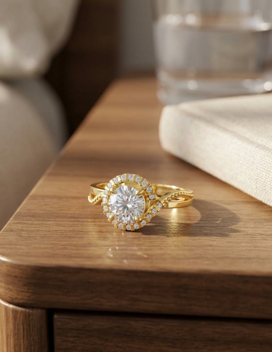 Anillo de compromiso de oro 14 k Amore Mio zirconia cúbica
