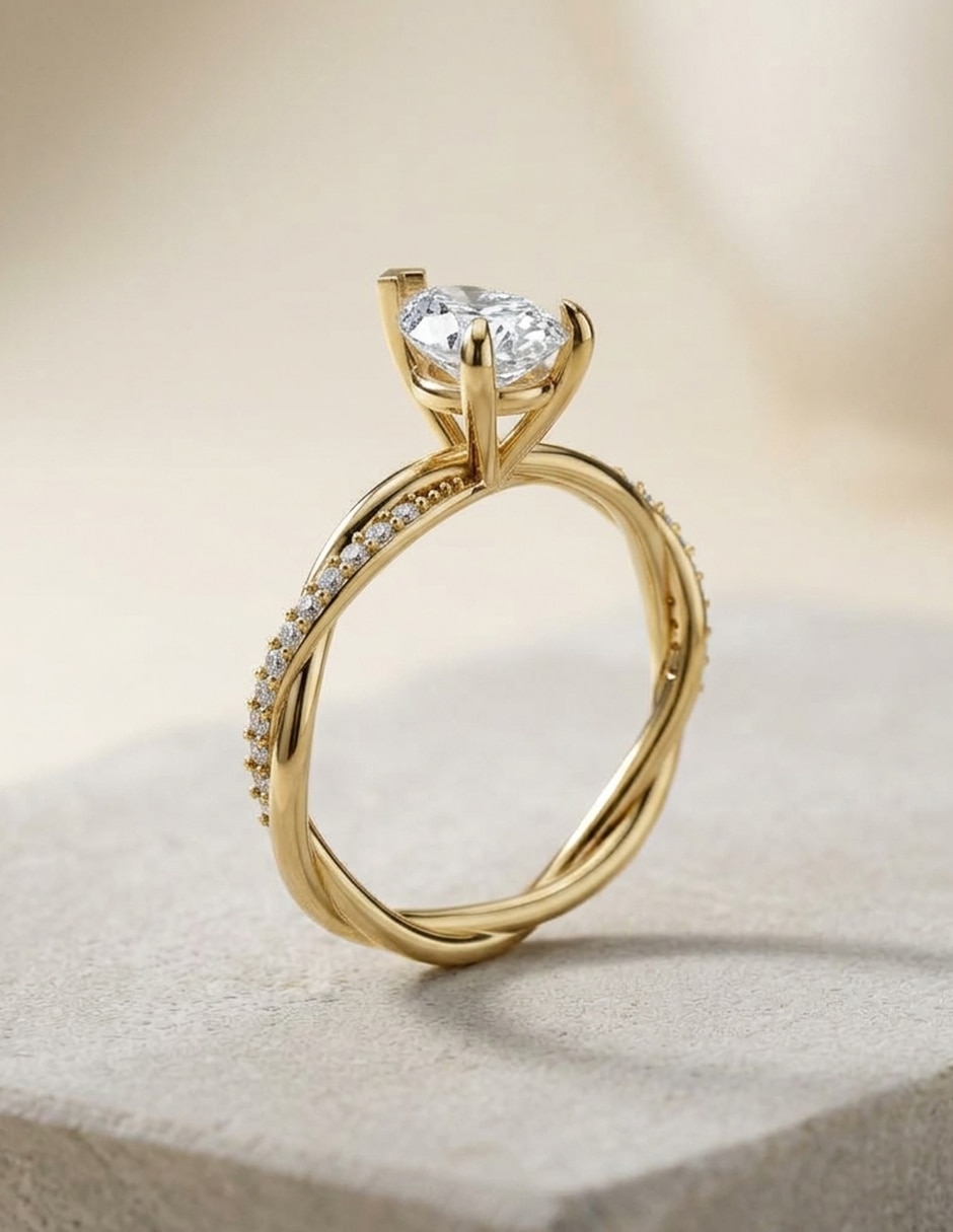 Anillo de compromiso de oro 14 k Amore Mio zirconia cúbica