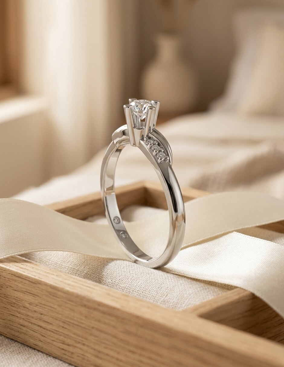 Anillo de compromiso de oro 14k zirconia cúbica 7