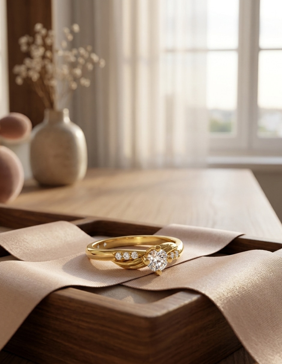 Anillo de compromiso de oro 14 k Amore Mio zirconia cúbica