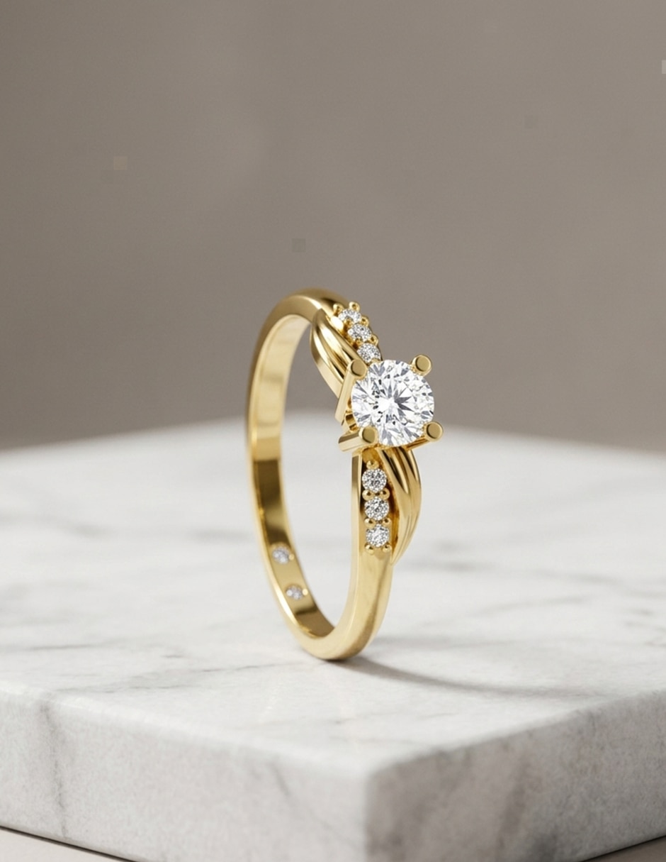 Anillo de compromiso de oro 14 k Amore Mio zirconia cúbica