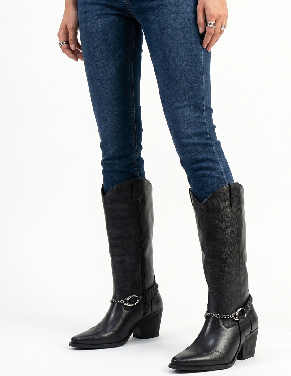 Bota cowboy abajo de la rodilla Kuali Shoes de piel para mujer