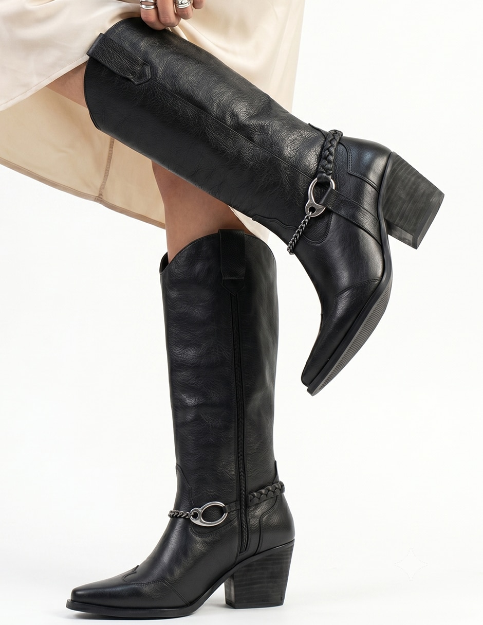 Bota cowboy abajo de la rodilla Kuali Shoes de piel para mujer