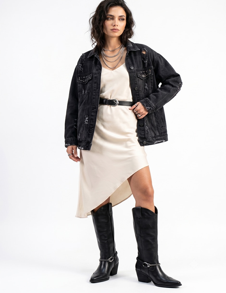 Bota cowboy abajo de la rodilla Kuali Shoes de piel para mujer