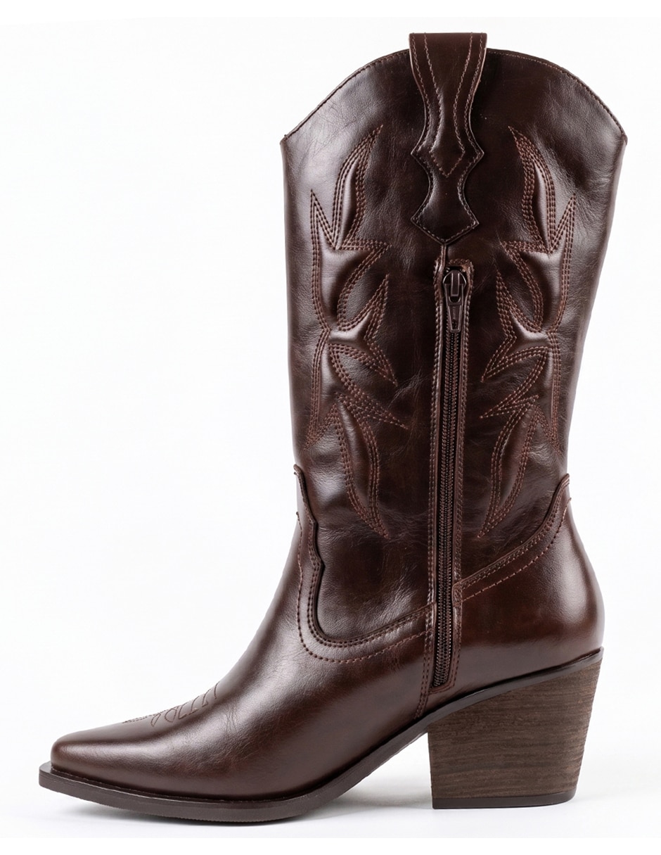 Bota cowboy abajo de la rodilla Kuali Shoes de piel para mujer