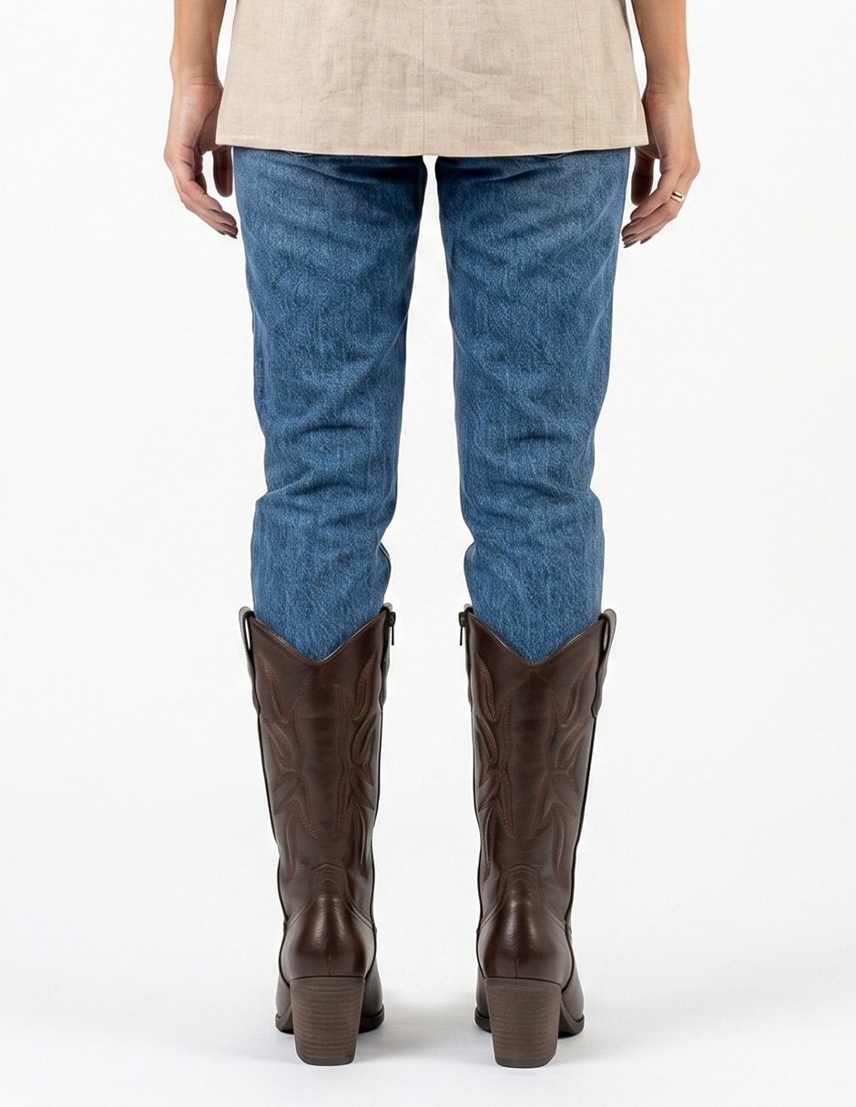 Bota cowboy abajo de la rodilla Kuali Shoes de piel para mujer