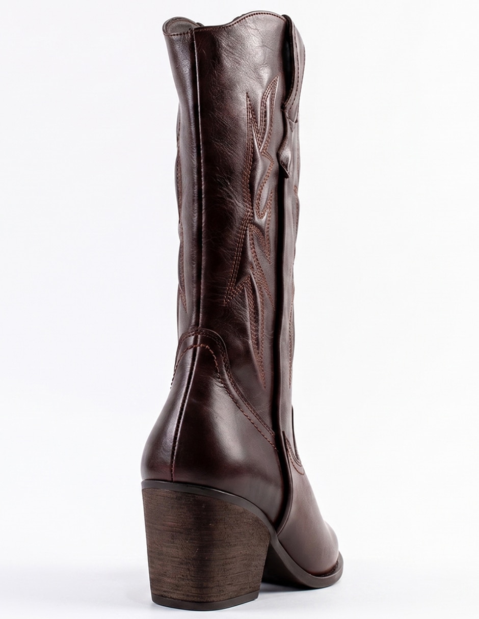 Bota cowboy abajo de la rodilla Kuali Shoes de piel para mujer