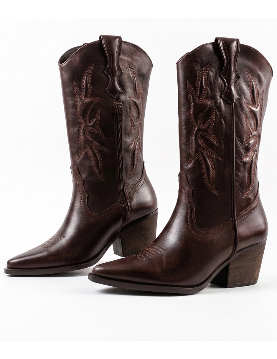 Bota cowboy abajo de la rodilla Kuali Shoes de piel para mujer