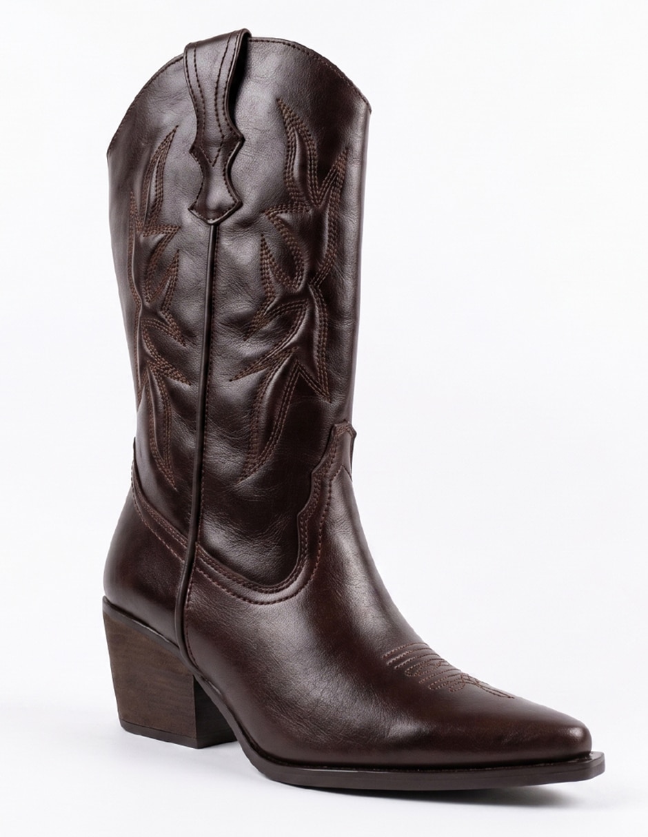Bota cowboy abajo de la rodilla Kuali Shoes de piel para mujer