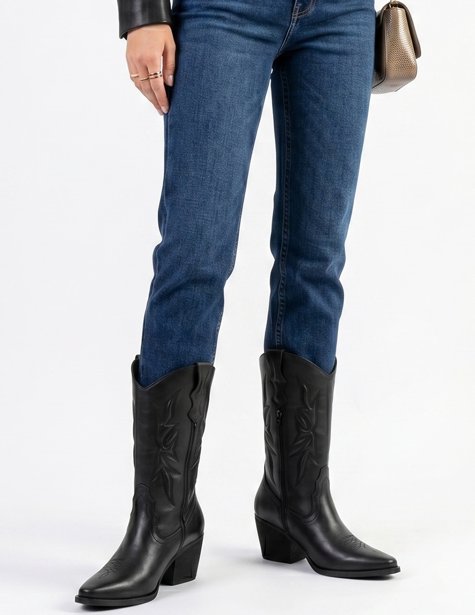 Bota cowboy abajo de la rodilla Kuali Shoes de piel para mujer