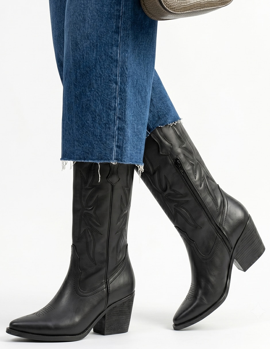Bota cowboy abajo de la rodilla Kuali Shoes de piel para mujer