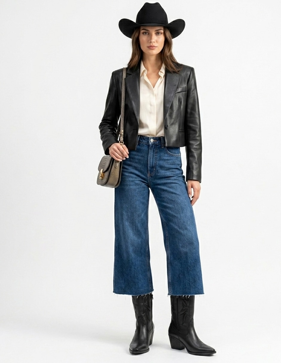 Bota cowboy abajo de la rodilla Kuali Shoes de piel para mujer