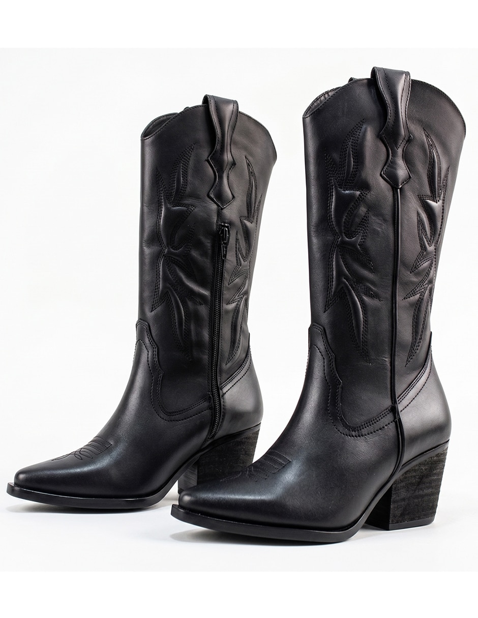 Bota cowboy abajo de la rodilla Kuali Shoes de piel para mujer