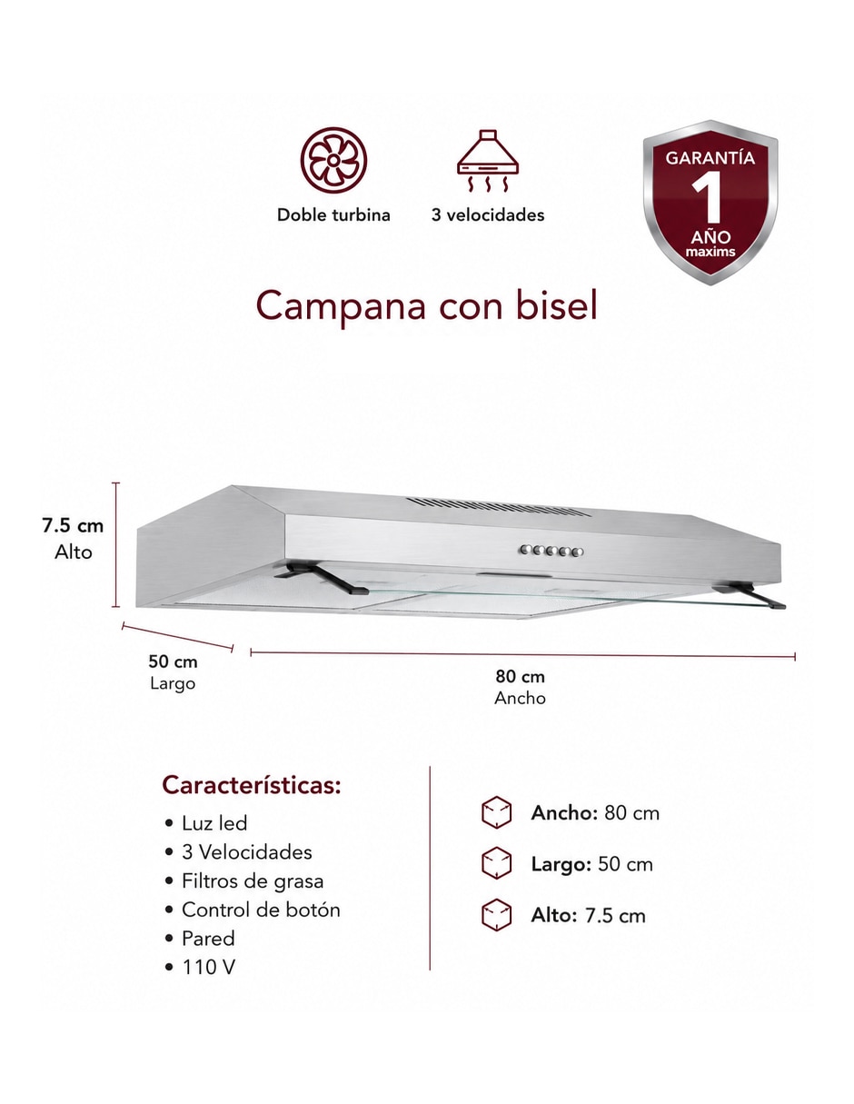Campana plana Maxims CMB80S de acero inoxidable