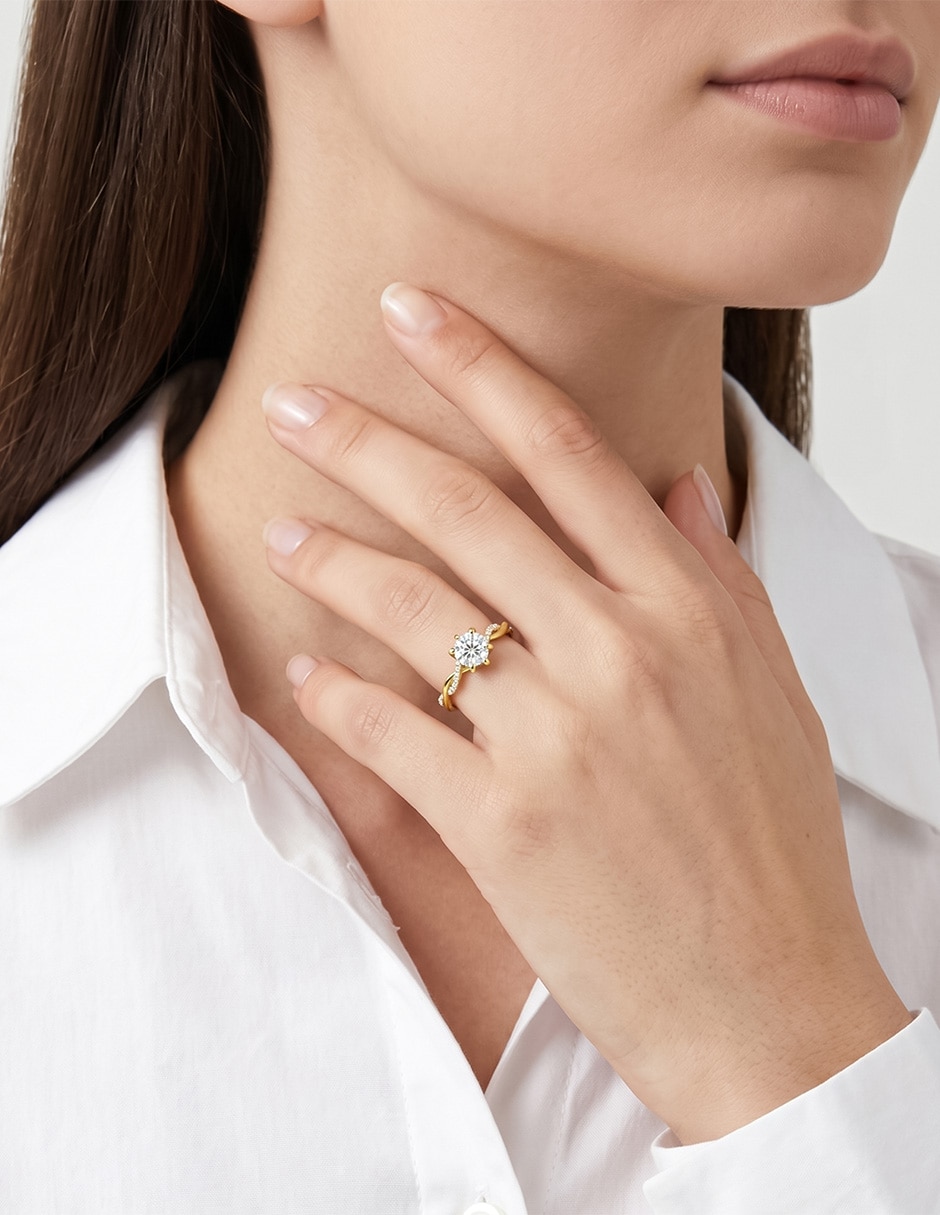 Anillo de compromiso de oro 14 K Abba Joyas zirconia