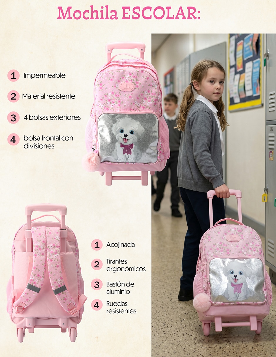 Set mochila escolar animal US Urban para niña