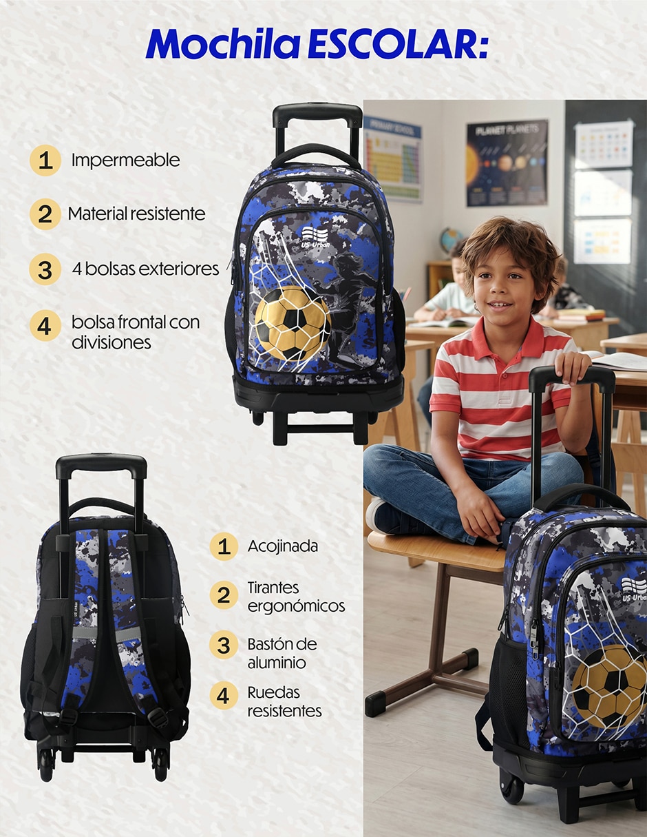 Set mochila escolar fútbol US Urban para niño