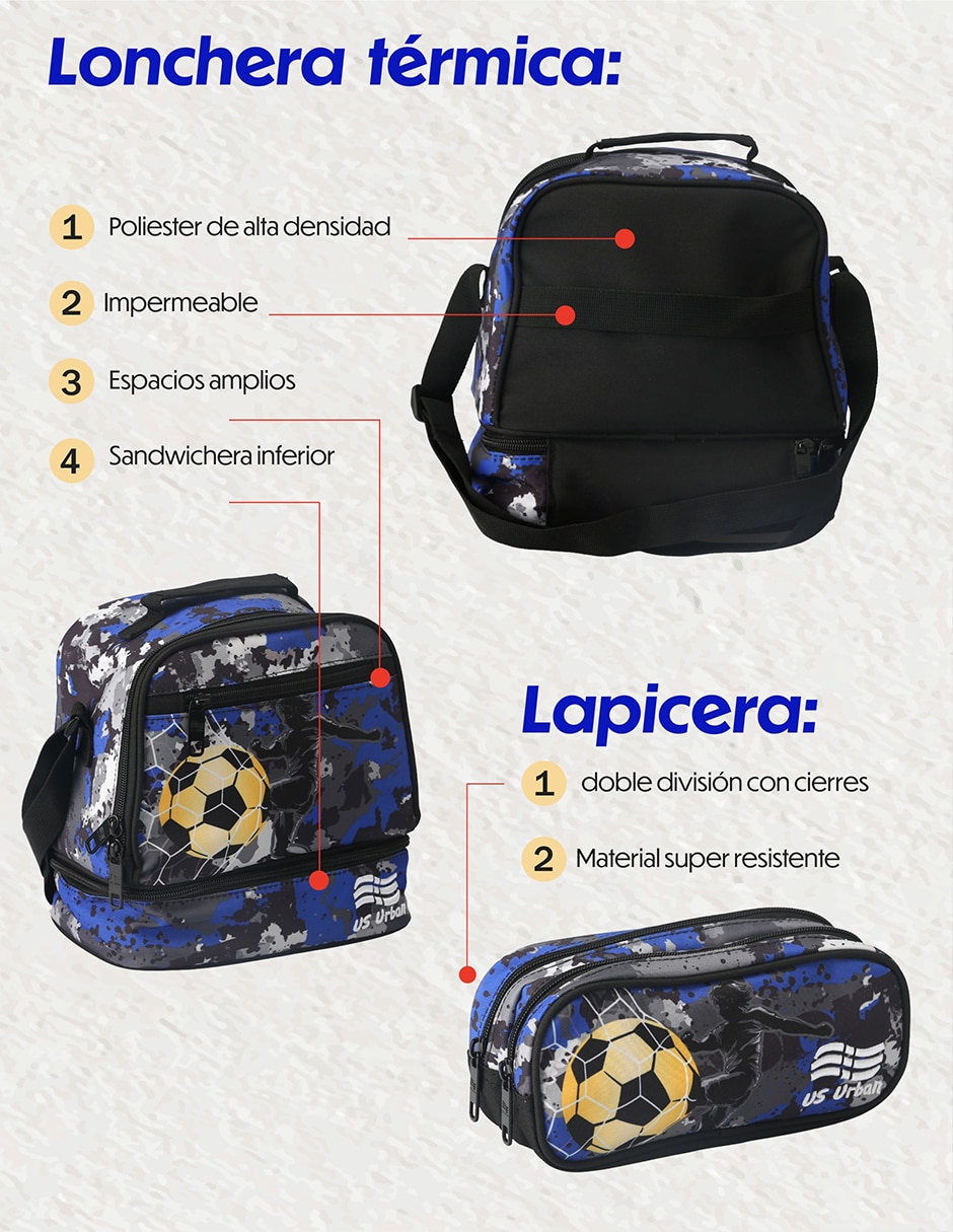 Set mochila escolar fútbol US Urban para niño