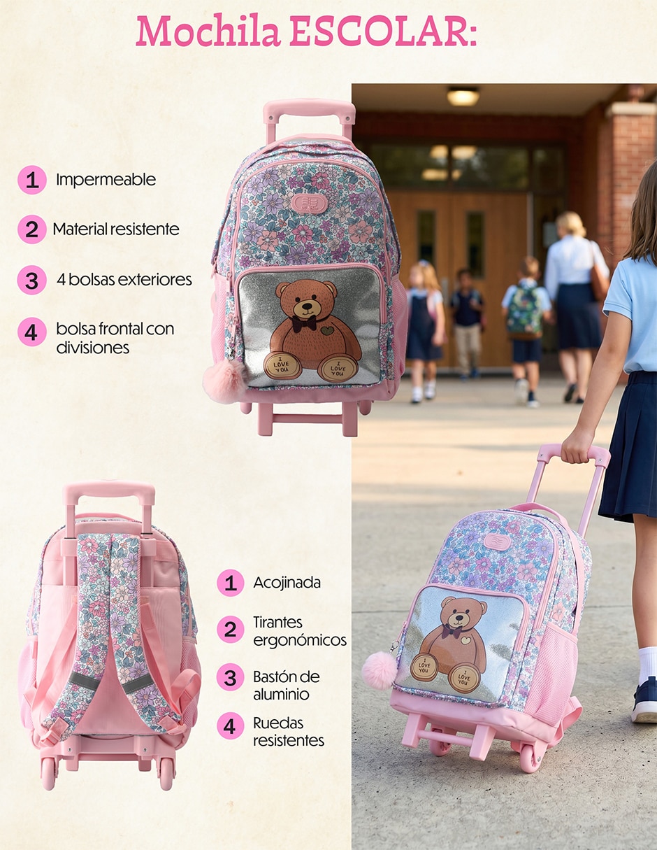 Set mochila escolar animal US Urban para niña