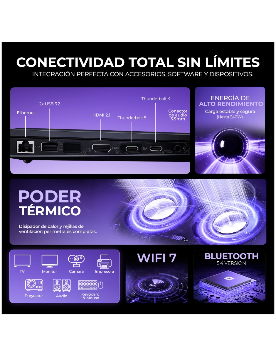 Laptop gamer BWHC3USC64SH 16 pulgadas 2560x1600 Intel Core Ultra 9 Nvidia GeForce RTX 5070 32 GB RAM 1 TB SSD 8