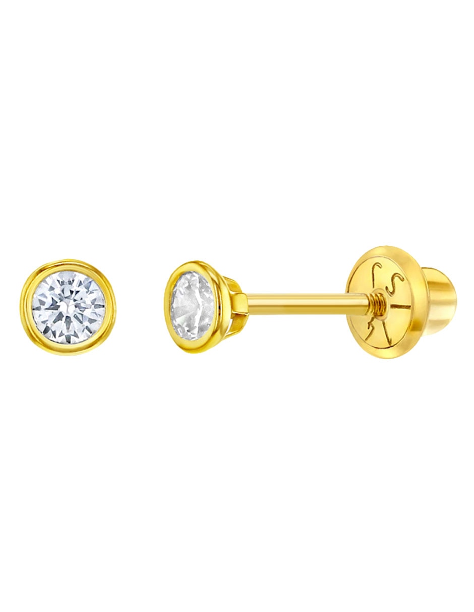 Broqueles redondos In Season Jewerly de oro amarillo 14 k con acabado mate zirconia